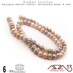 6 mm - Yuvarlak - Düz Yüzey - Doğal Karayip İnci (PearlShell) / 72 Adet (1 Dizi)