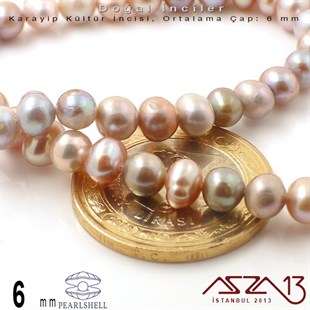 6 mm - Yuvarlak - Düz Yüzey - Doğal Karayip İnci (PearlShell) / 72 Adet (1 Dizi)