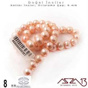 8 mm - Yuvarlak - Düz Yüzey - Doğal İnci (PearlShell) / 61 Adet (1 Dizi)