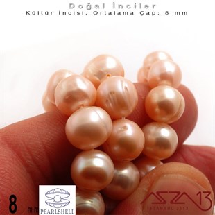 8 mm - Yuvarlak - Düz Yüzey - Doğal İnci (PearlShell) / 61 Adet (1 Dizi)