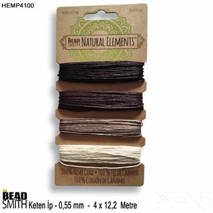 İp - Doğal Keten 4lü İp Seti - 0,55 mm - Hemp4100 - 4x12,2 Metre 