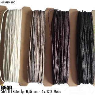 İp - Doğal Keten 4lü İp Seti - 0,55 mm - Hemp4100 - 4x12,2 Metre 