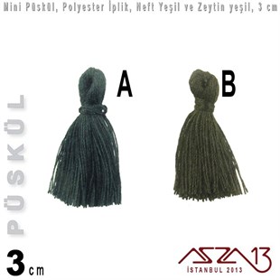 Neft Yeşil ve Zeytin Yeşil - 3 cm Mini Püskül / 5 Adet