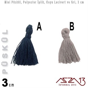 Koyu Lacivert ve Gri - 3 cm Mini Püskül / 5 Adet