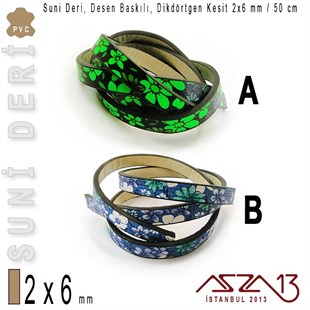 Yapay Deri 2x6 mm Desen Baskılı Kordon / Paket İçeriği 0,5 m