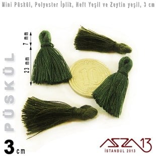 Neft Yeşil ve Zeytin Yeşil - 3 cm Mini Püskül / 5 Adet
