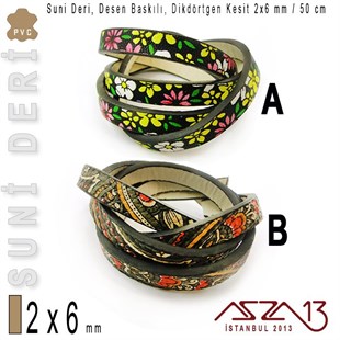 Yapay Deri 2x6 mm Desen Baskılı Kordon / Paket İçeriği 0,5 m