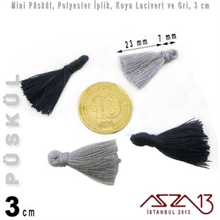 Koyu Lacivert ve Gri - 3 cm Mini Püskül / 5 Adet