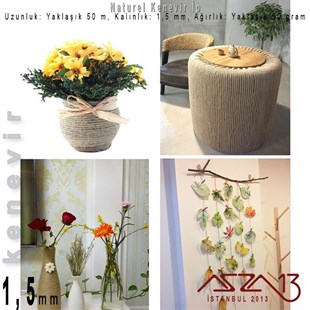 Naturel 1,5 mm Kalınlıkta Kenevir İp / 50 metre