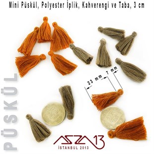 Kahve ve Taba 3 cm Mini Püskül / Paket İçeriği 5 Adet