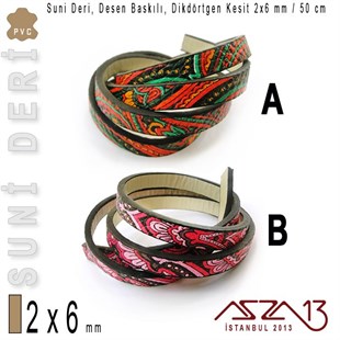 Yapay Deri 2x6 mm Desen Baskılı Kordon / Paket İçeriği 0,5 m