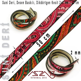 Yapay Deri 2x6 mm Desen Baskılı Kordon / Paket İçeriği 0,5 m