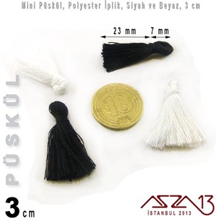 Siyah ve Beyaz - 3 cm Mini Püskül / 5 Adet