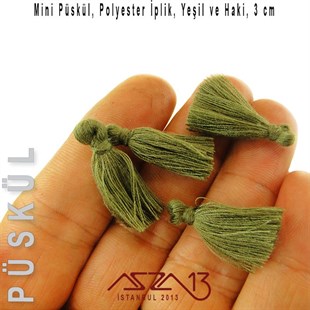 Yeşil ve Haki 3 cm Mini Püskül / Paket İçeriği 5 Adet