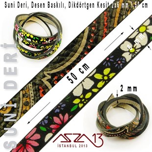 Yapay Deri 2x6 mm Desen Baskılı Kordon / Paket İçeriği 0,5 m