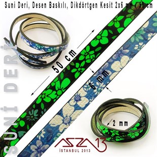 Yapay Deri 2x6 mm Desen Baskılı Kordon / Paket İçeriği 0,5 m