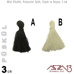 Siyah ve Beyaz - 3 cm Mini Püskül / 5 Adet