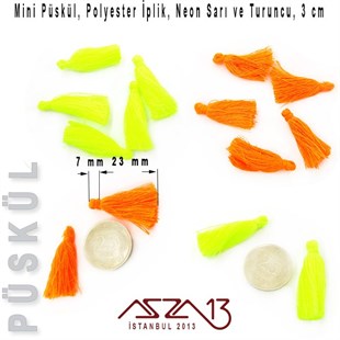Neon Sarı ve Turuncu 3 cm Mini Püskül / Paket İçeriği 5 Adet