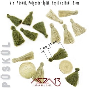 Yeşil ve Haki 3 cm Mini Püskül / Paket İçeriği 5 Adet