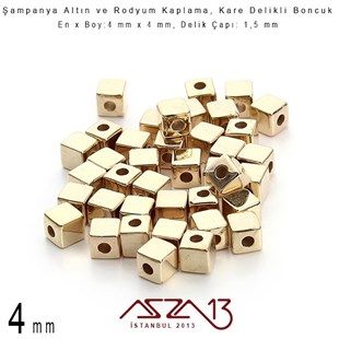 Altın ve Rodyum Kaplama - 4 mm Küp Metal Boncuk / 20 Adet