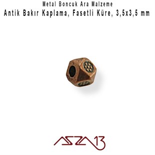 Antik Bakır, 3,5x3,5 mm Prizmatik Top Metal Boncuk / Paket İçeriği 40 Adet