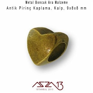 Antik Pirinç, 9x8x8 mm Kalp Metal Boncuk / Paket İçeriği 5 Adet