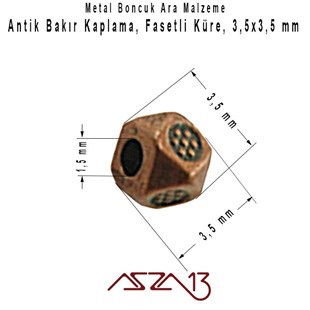 Antik Bakır, 3,5x3,5 mm Prizmatik Top Metal Boncuk / Paket İçeriği 40 Adet