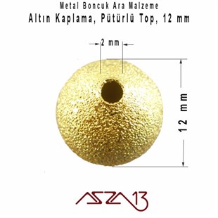 Altın Kaplamalı 12 mm Pütürlü Yuvarlak Pirinç Boncuk / Paket İçeriği 2 Adet