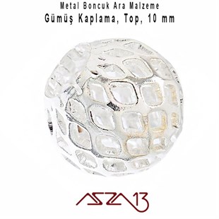 Gümüş Kaplamalı 10 mm Yuvarlak Bakır Boncuk / Paket İçeriği 2 Adet