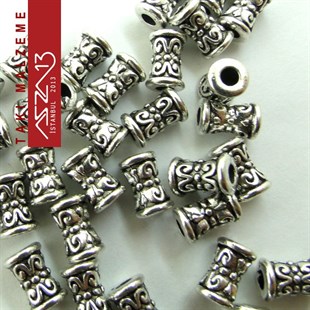 Antik Gümüş Kaplamalı Delikli Makara Boncuk / Paket İçeriği 20 Adet