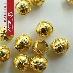 Altın Kaplamalı Delikli Yuvarlak Pirinç Boncuk / Paket İçeriği 10 Adet