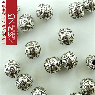 Antik Gümüş Kaplamalı Yuvarlak Delikli Boncuk / Paket İçeriği 20 Adet
