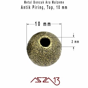 Antik Pirinç Kaplamalı 10 mm Yuvarlak Bakır Boncuk / Paket İçeriği 5 Adet