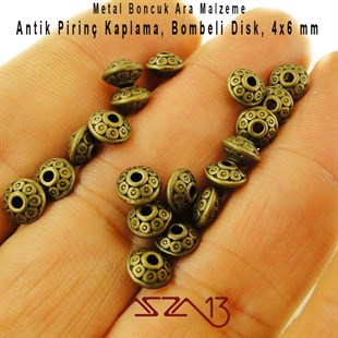 Antik Pirinç, 6/4 mm Disk Metal Boncuk / Paket İçeriği 20 Adet