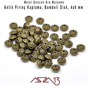 Antik Pirinç, 6/4 mm Disk Metal Boncuk / Paket İçeriği 20 Adet