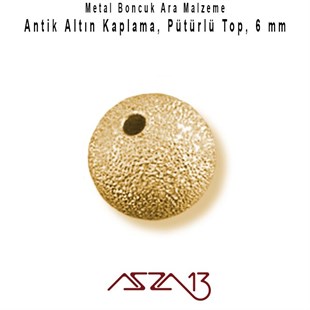 Antik Altın Kaplamalı 6 mm Pütürlü Yuvarlak Pirinç Boncuk / Paket İçeriği 20 Adet
