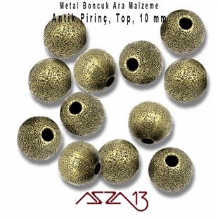 Antik Pirinç Kaplamalı 10 mm Yuvarlak Bakır Boncuk / Paket İçeriği 5 Adet