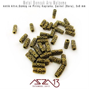 Antik Altın,Gümüş ve Pirinç Kaplama -  8x3 mm Boru (Şarnel) Zamak Boncuk / 20 Adet