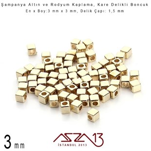 Altın ve Rodyum Kaplama - 3 mm Küp Metal Boncuk / 30 Adet
