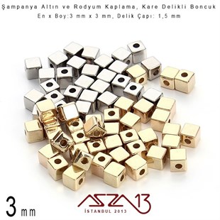 Altın ve Rodyum Kaplama - 3 mm Küp Metal Boncuk / 30 Adet