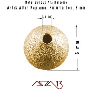 Antik Altın Kaplamalı 6 mm Pütürlü Yuvarlak Pirinç Boncuk / Paket İçeriği 20 Adet