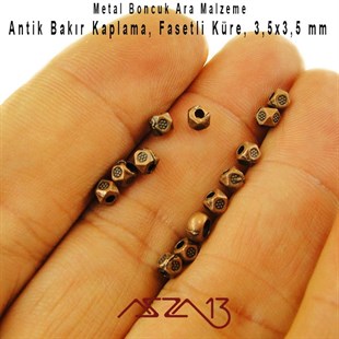 Antik Bakır, 3,5x3,5 mm Prizmatik Top Metal Boncuk / Paket İçeriği 40 Adet