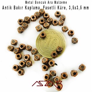 Antik Bakır, 3,5x3,5 mm Prizmatik Top Metal Boncuk / Paket İçeriği 40 Adet