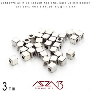 Altın ve Rodyum Kaplama - 3 mm Küp Metal Boncuk / 30 Adet