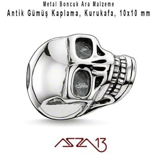 Antik Gümüş 10 mm Pirinç Kurukafa / Paket İçeriği 1 Adet