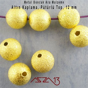 Altın Kaplamalı 12 mm Pütürlü Yuvarlak Pirinç Boncuk / Paket İçeriği 2 Adet