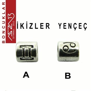 Antik Gümüş Kaplamalı İkizler ve Yengeç Bileklik Boncuk / Paket İçeriği 1 Adet