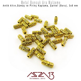 Antik Altın,Gümüş ve Pirinç Kaplama -  8x3 mm Boru (Şarnel) Zamak Boncuk / 20 Adet