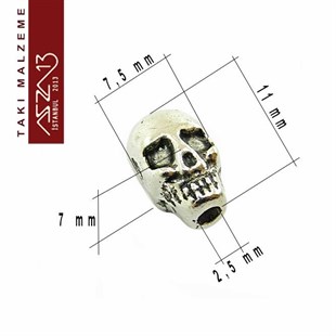 Antik Gümüş Kaplamalı Kurukafa Boncuk / Paket İçeriği 5 Adet