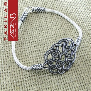 Kazaziye Oksitli Gümüş Aşk Düğümü Motifli Bileklik